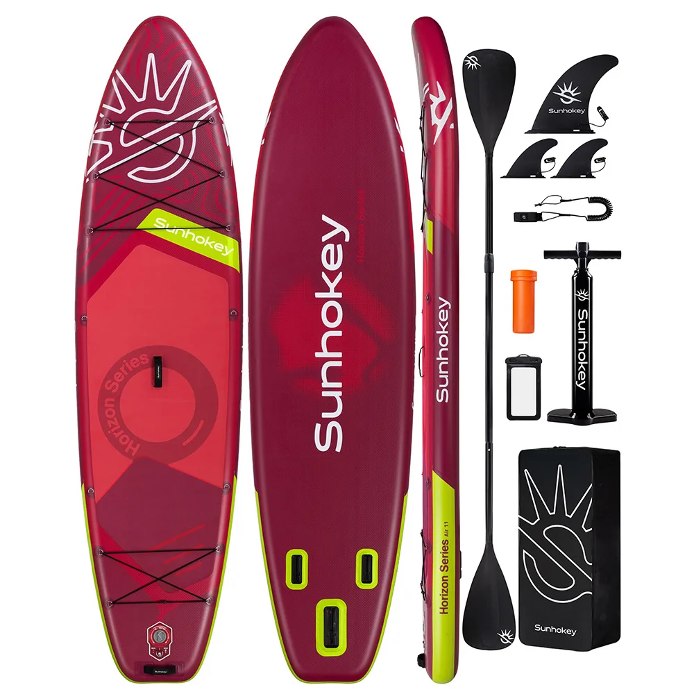

Надувная доска для SUP-серфинга Sunhokey Red, водонепроницаемая, 11'x34''x6'', для взрослых, для рыбалки стоя, с аксессуарами SUB