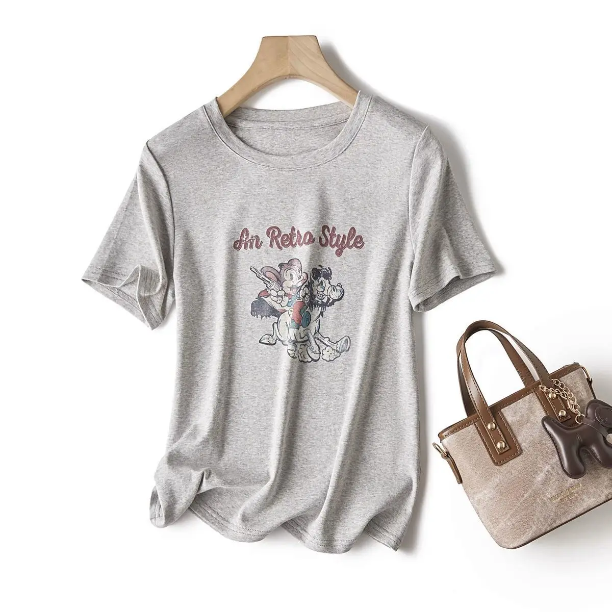 Dave&di Vintage Knight Print Comfortable Modal Cotton Skin Friendly Round Neck Short Sleeved T-shirt Top