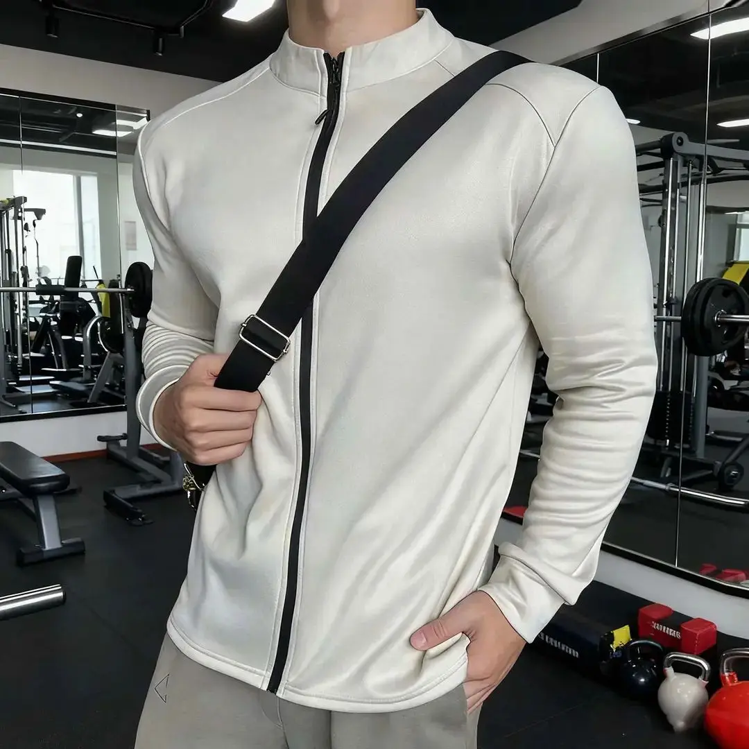 

Men's Autumn Winter Elastic Slim Fit Long Sve Running Jaet Fitn Training Outerwear No Hat Morning Run Fitn Coat