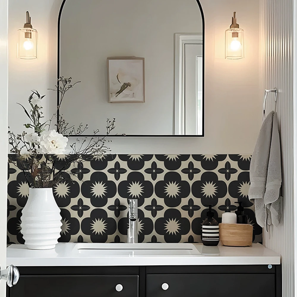 10 PCS Moroccan Style Tile Sticker, DIY Murals, Tile Waterproof Oil Proof Removable Wall Sticker Decals for Bathroom & Kitchen B