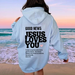 Good NEWS JESUS LOVES YOU 기독교 맨투맨 예수 후디, 트렌디 후디, 성서 구절 셔츠, 유니섹스 미적 의류