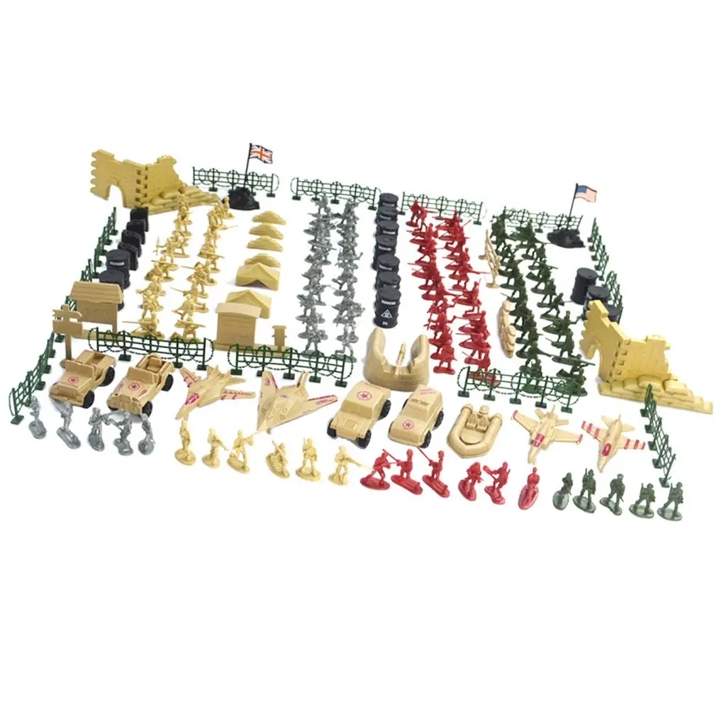 260-elementowy zestaw zabawek żołnierzy, figurki z ramionami i pojazdy