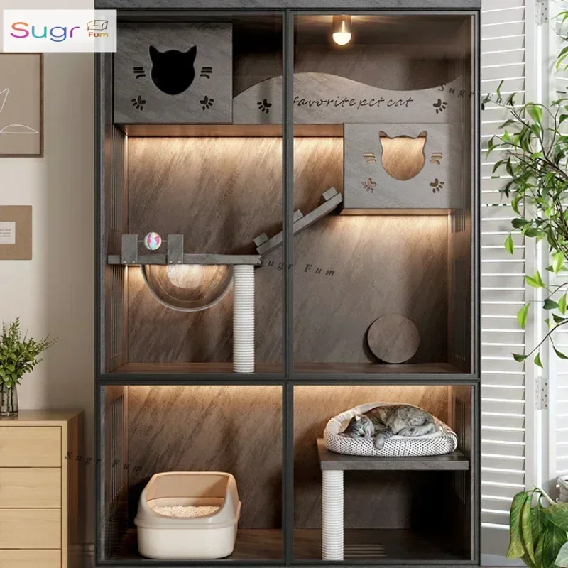 

Cat cage household indoor large free space house solid wood cabinet nest