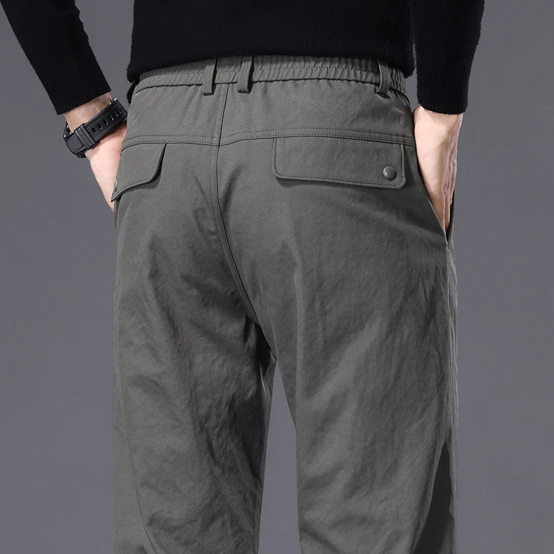 

Fashion Green Slim Straight Pants Men's Autumn New Elastic Waist Business Work Casual Korean Trousers Male Clothing