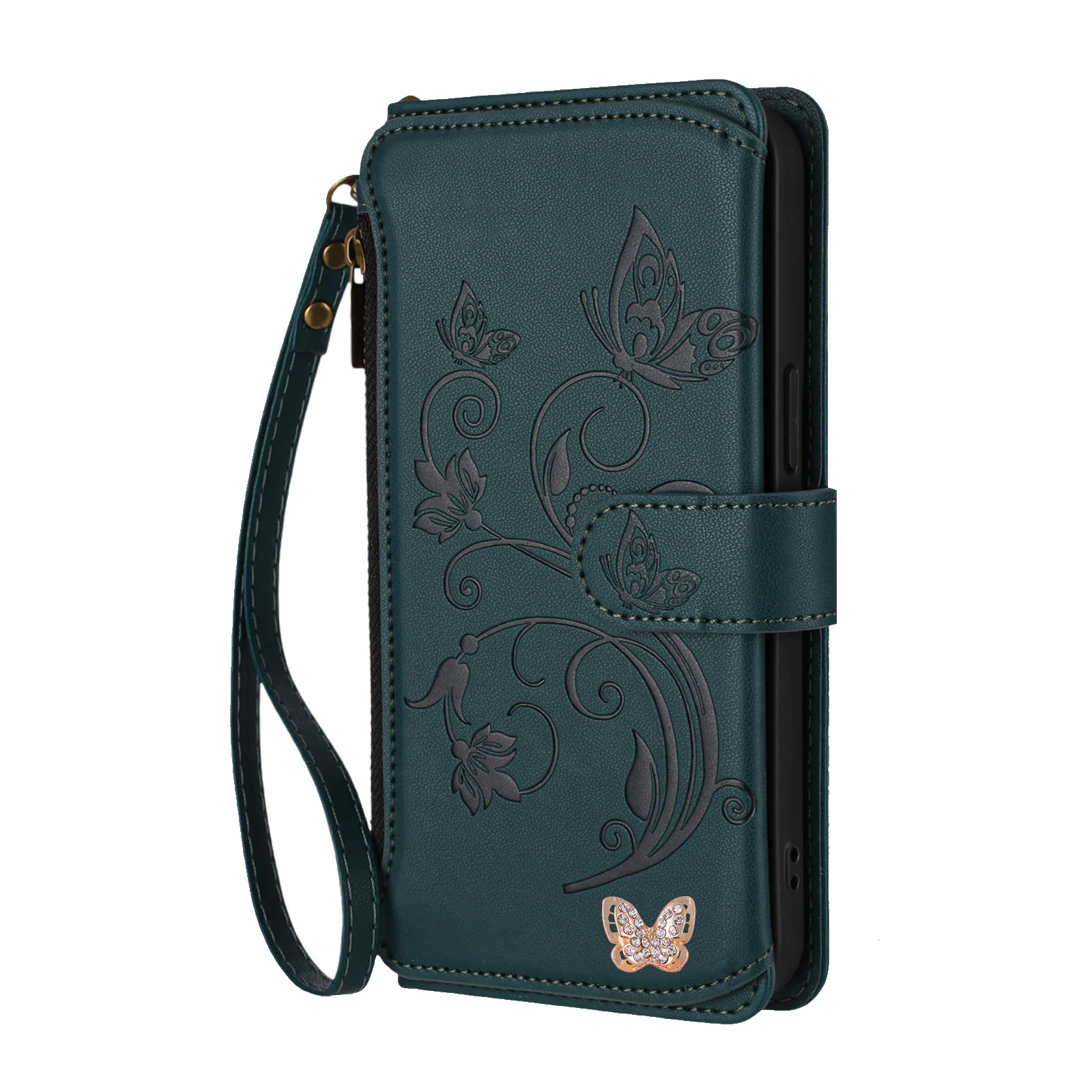 

Wrist Zipper Wallet Case for Tecno Spark Go 1S 1 2025 2024 2023 2022 2021 Wireless Charging Leather Multi 5 Cards Flip Cover