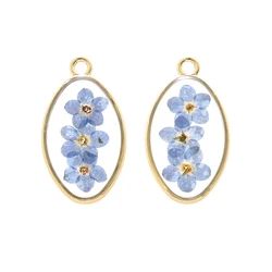 2Pcs Pressed Flat Enamel Fresh Real Dried Flower Charms Daisy Four Leaves Lucky Petal Pendants for Jewelry Making Earring