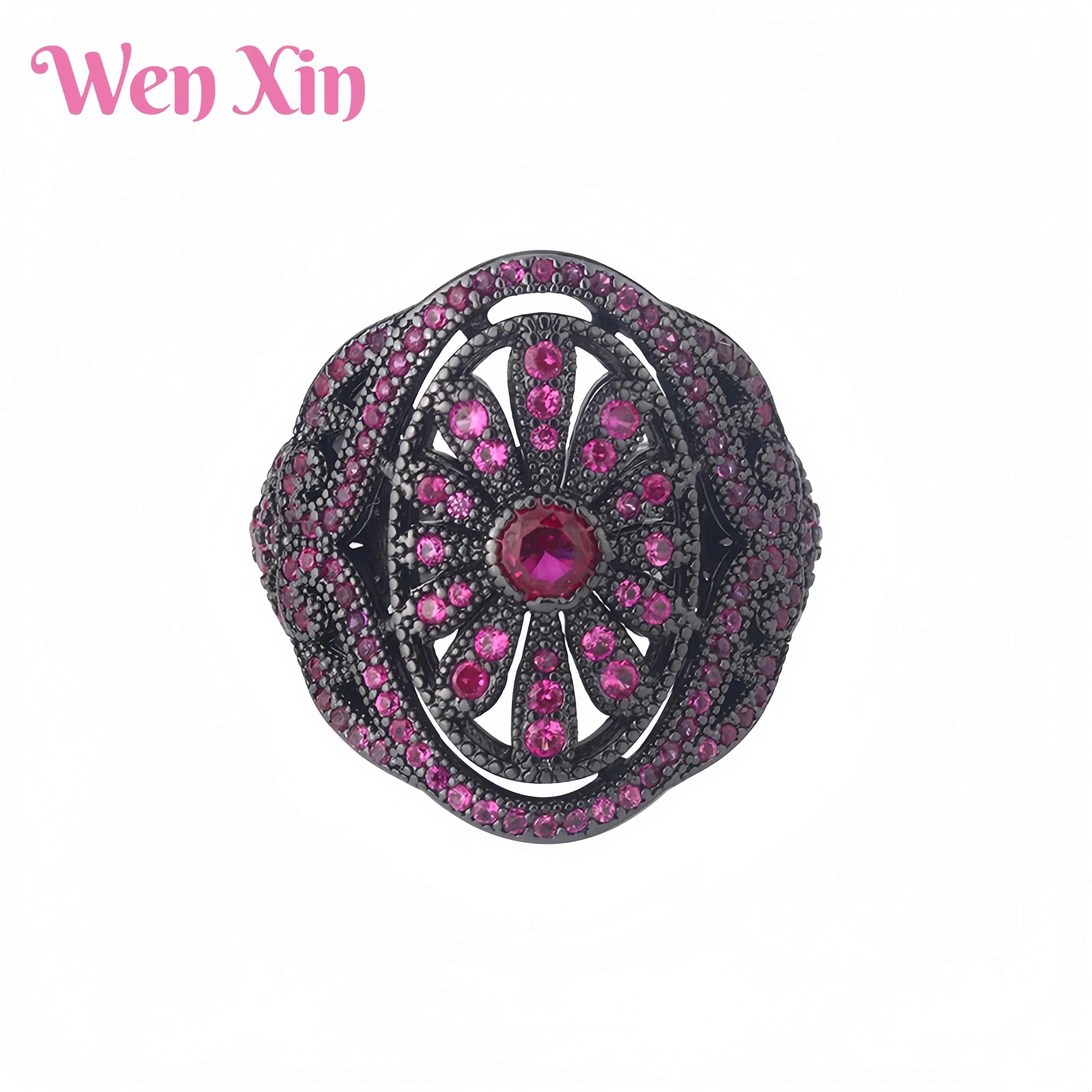 

WENXIN Brand MUSHAN MCT High Carbon Diamond Simulation Red Corundum Black Gold Oval Ring Fashion Jewelry Accessories
