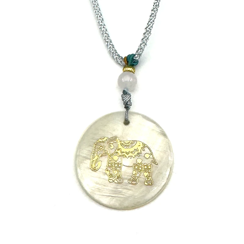 بوهيميا الطبيعية قذيفة الفيل قلادة قلادة للنساء الرجال الذهب اللون مشمع القطن حبل سلسلة تميمة مجوهرات بأشكال حيوانات هدية #5