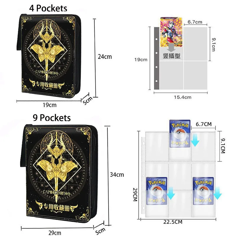 Saint Seiya Anime Card Binder, Livro de colecionador, Pasta, Zipper, Trading Game, Álbum de cartões, Titular com 50 páginas internas, 4, 9 bolso