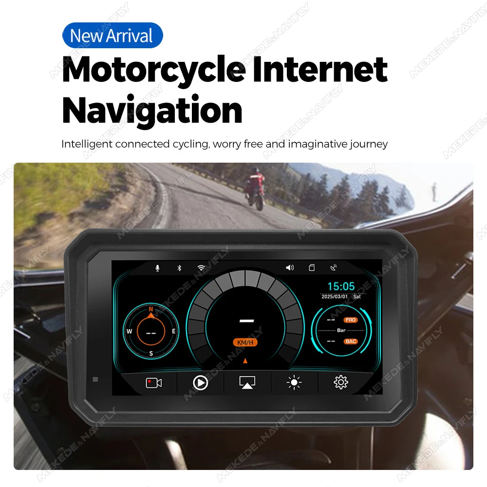 

1440*720 портативный мотоциклетный GPS-навигатор с сенсорным экраном, беспроводной Carplay Android Auto, передние и задние записывающие устройства, поддержка TPMS BT