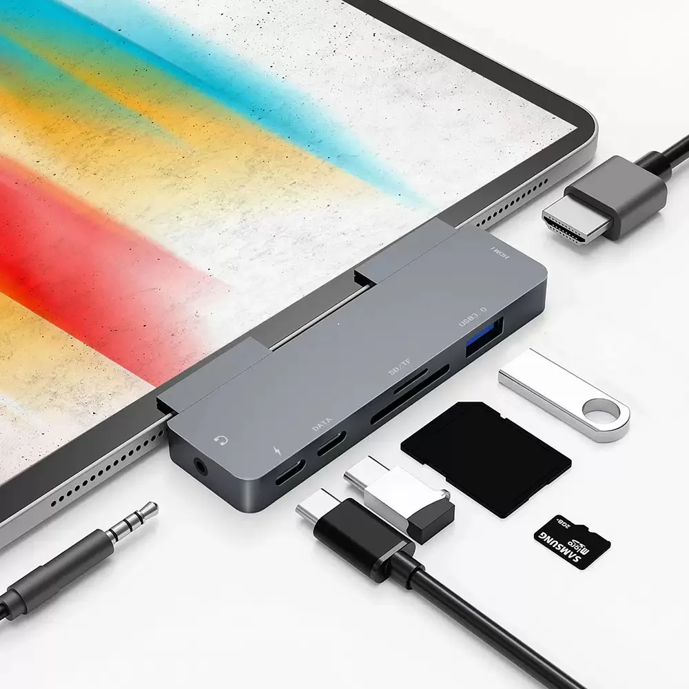USB C Hub to 4K HDMI with USB-C PD TF SD USB 3.0 3.5mm Jack Port Hub Type C Docking for iPad Pro 11 2020 Pro 12.9 2018 3rd 4th