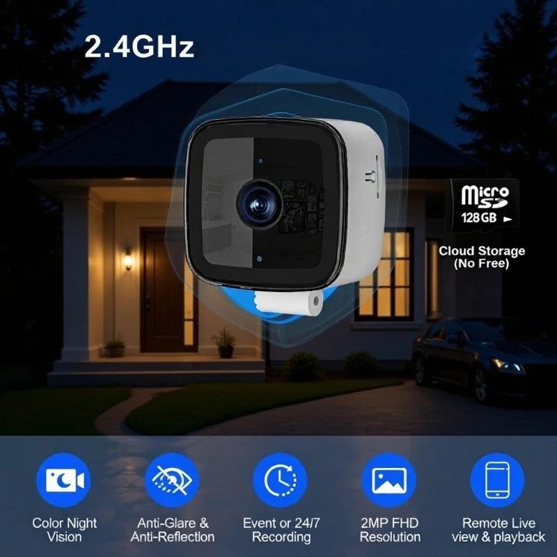 

2-мегапиксельная оконная камера безопасности, Wi-Fi, цветная веб-камера ночного видения, домофон, простая в установке мини-камера домашнего наблюдения, беспроводная связь