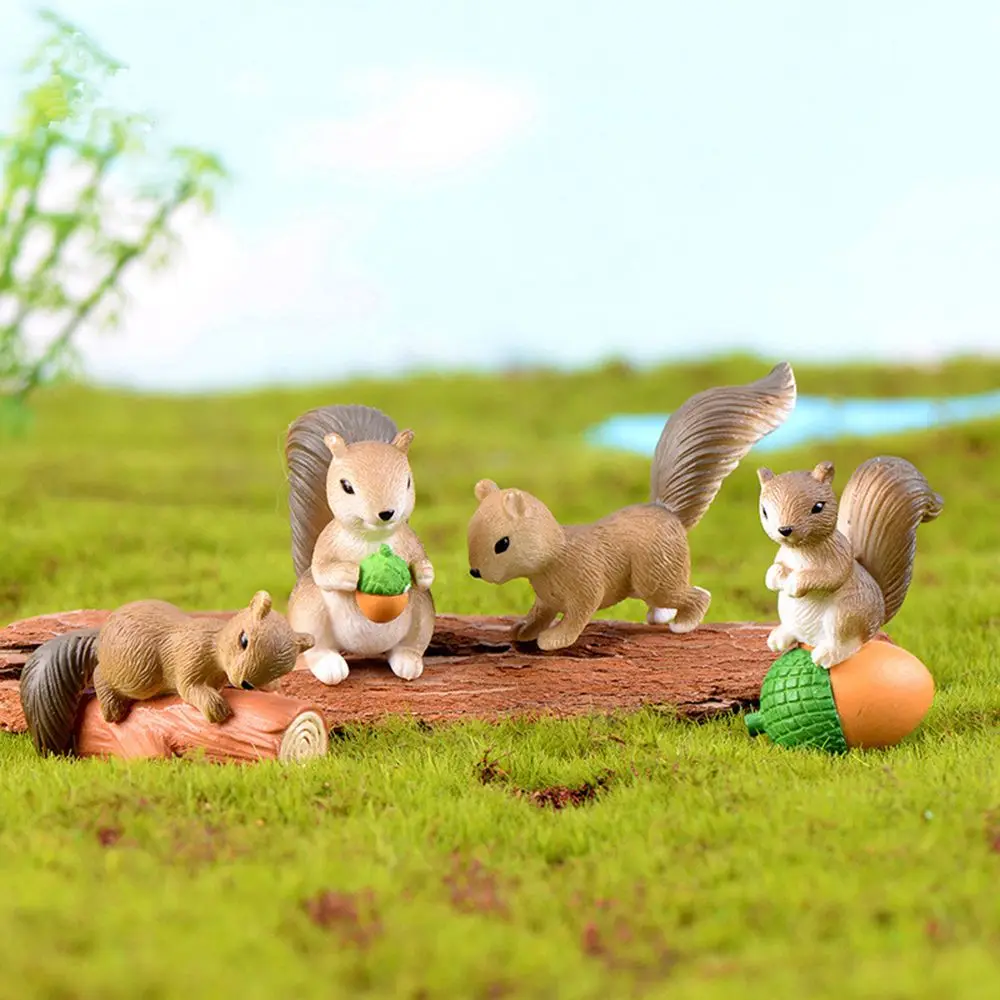 4Pcs Cute Delicate Mini Squirrel Figurines Lovely Forest Animal Miniature Simple DIY Fairy Garden Ornaments