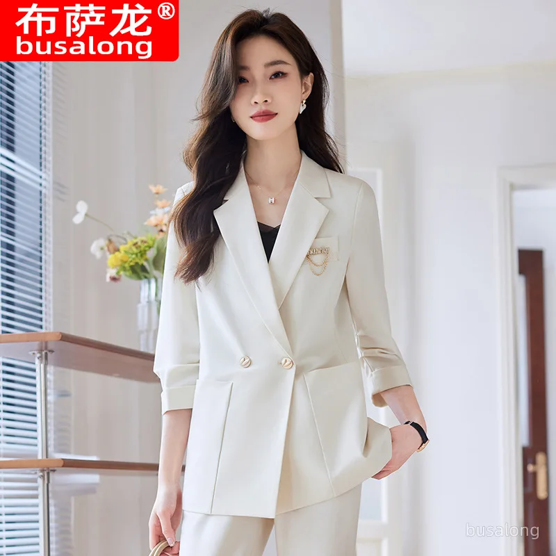2025Spring new three-quarter sleeve blazer and women's pants two-piece suit, simple, stylish, elegant, and suitable for commutin