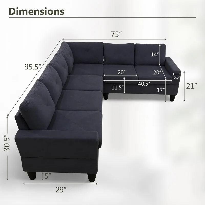 Shaped Sofa Couch U Shaped 6 Seater Modular Sectional Sofa Couches Corner for Living Room Furniture Sets, Dark Grey