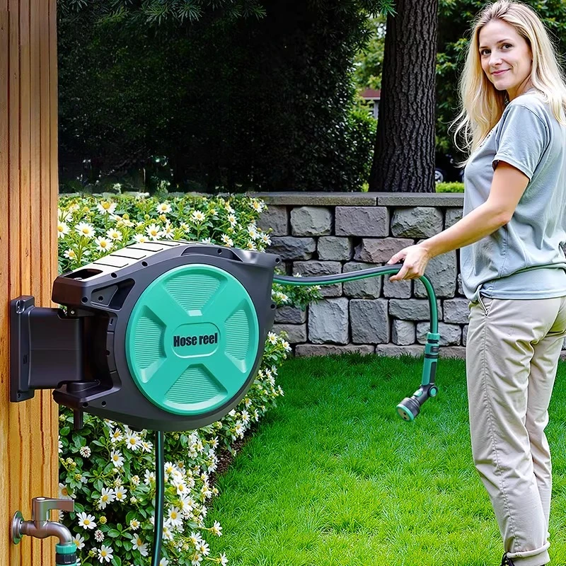 Expandable Garden Hose Reel Wall Mount Pvc Pipes Drip Irrigation Watering System Landscaping Gardening Accessories Water Lake