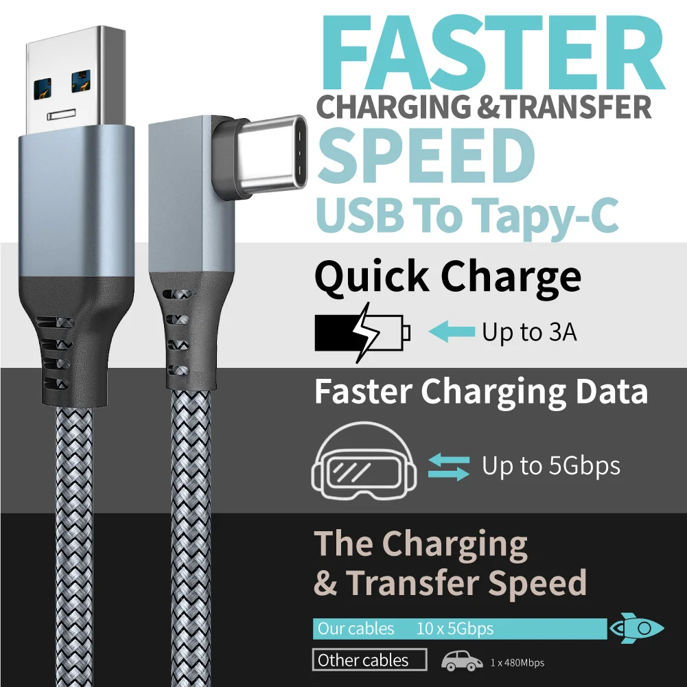 ل ميتا كويست 3/3S 3.0 وصلة كابل VR عالية السرعة مستقرة نقل البيانات اتصال كابل شحن لملحقات كويست 2/pro