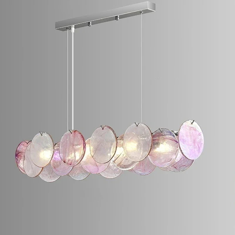 

Ellie Pink Disc Murano Chandelier Light for Ceiling Living Room Bedroom Vintage Handmade Glass Round Pendant Light Home Decor