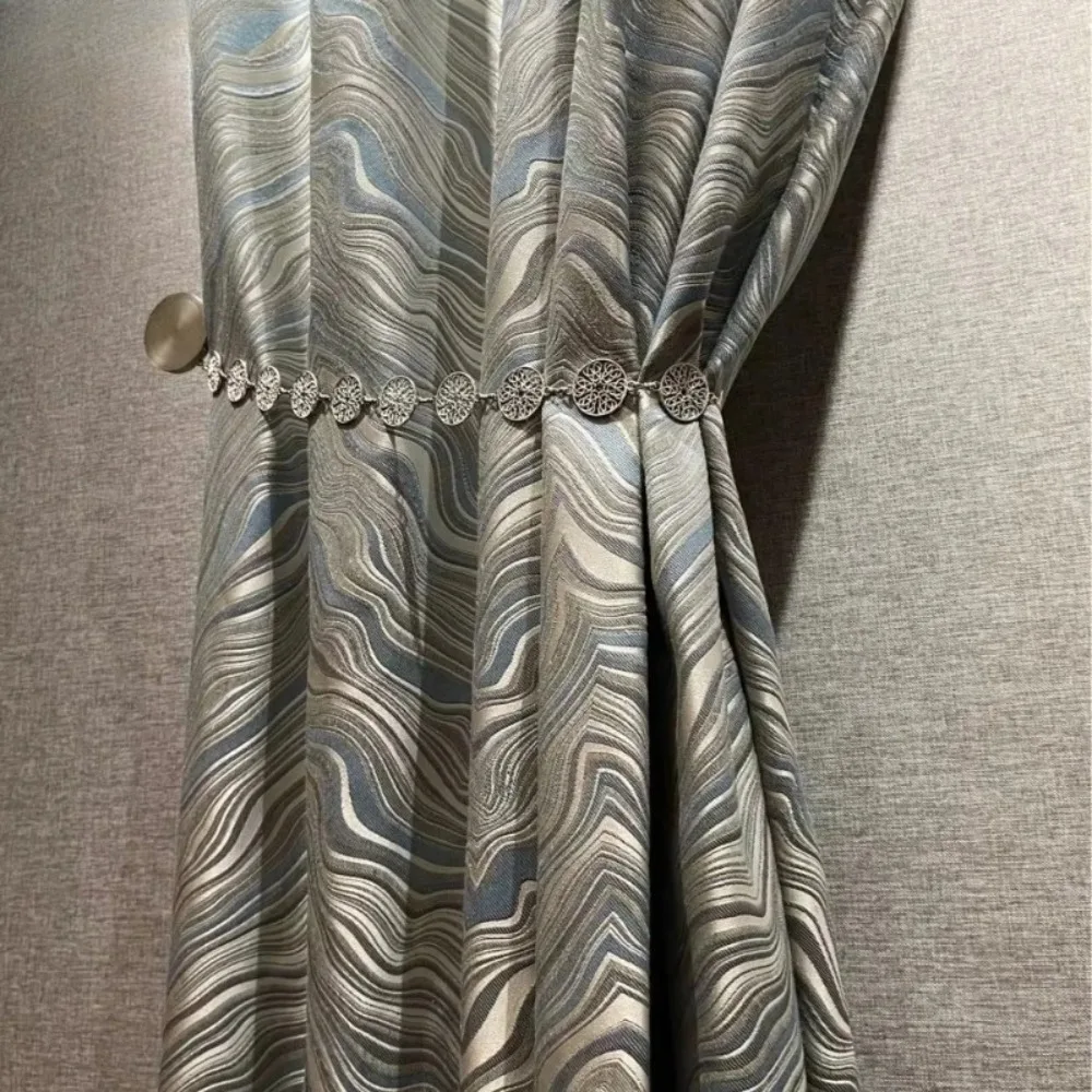 Deep Blue Blackout Curtains American Contour Texture for Living Room Bedroom Custom-Made Drapes Decoration UV Protection