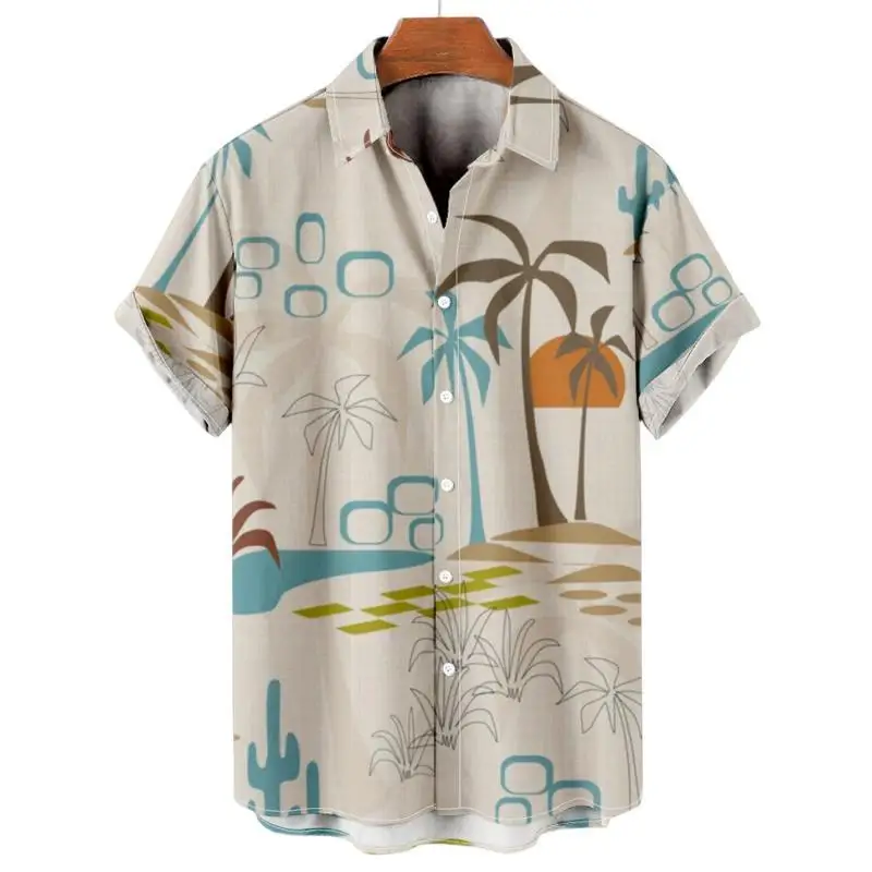 Herren lässig Blumen Sommer gedruckt Hawaii übergroßen Hemd Vintage Cartoon Muster Mode Camisa Harajuku Y2k Resorts Kleidung