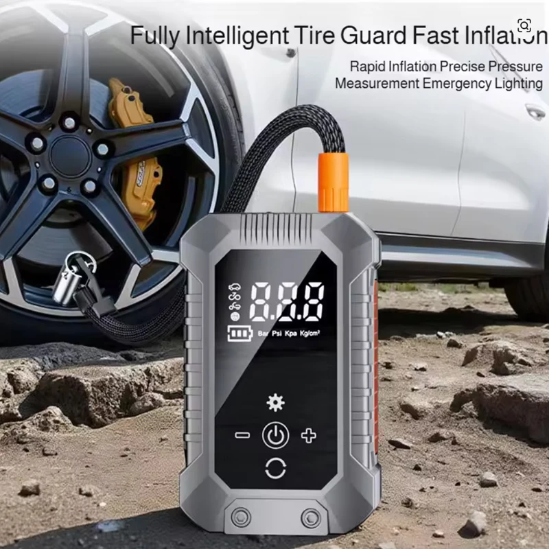 Portable Wireless Electric Car Air Pump with Pressure Detection Lighting Function Quick Inflation for SUV/Bike/Ball Outdoor Use