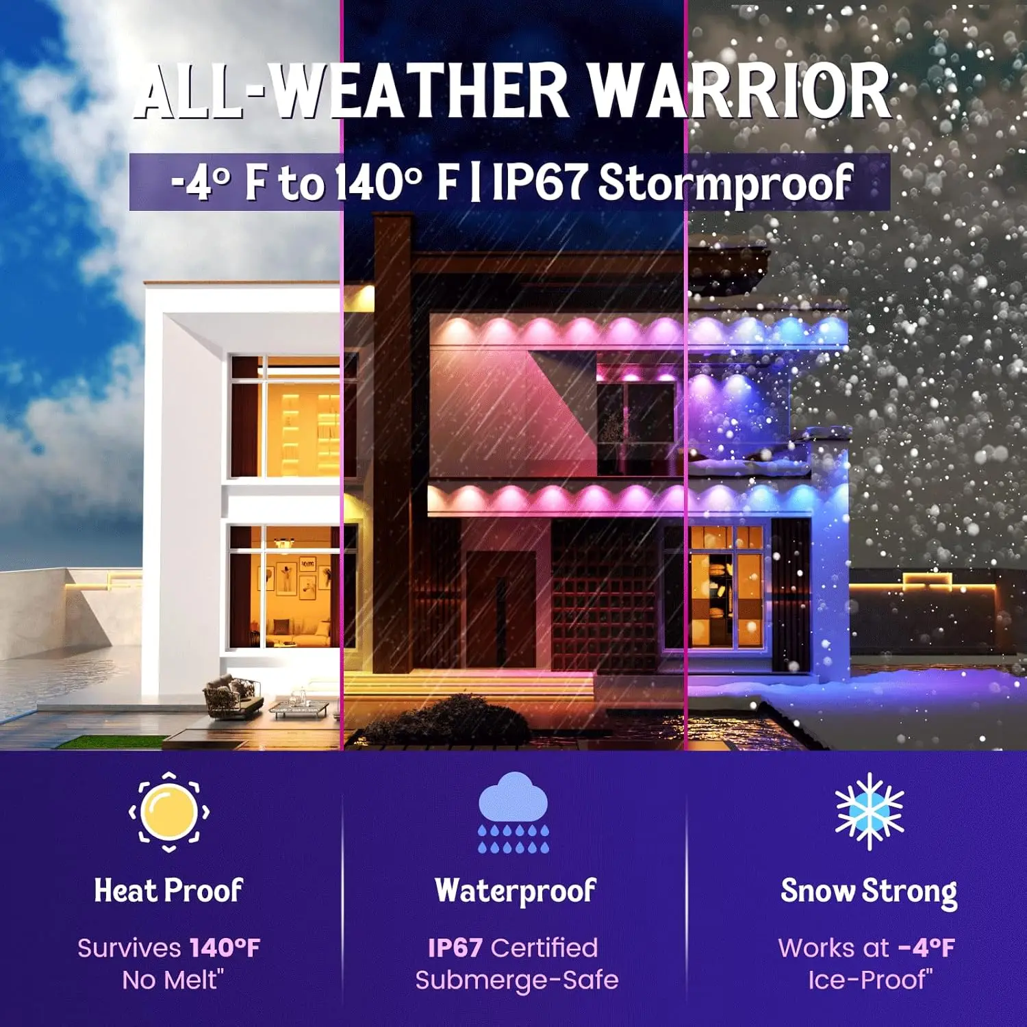 300FT 180LEDs Permanent Outdoor Eave LED Lights Compatible with Google/Alexa RGB String Lights Suitable Christmas Holiday Party