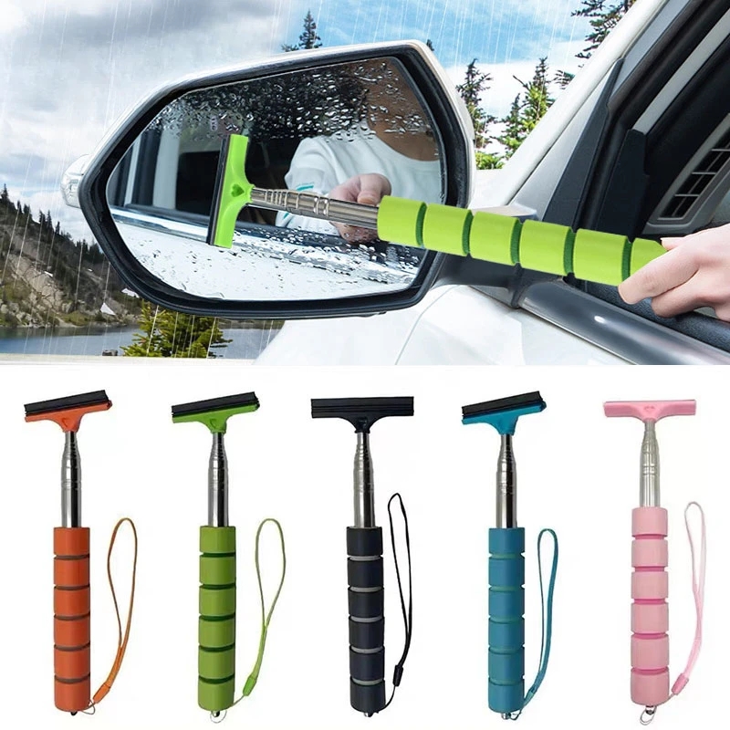 Car Rearview Mirror Wiper Cleaning Tool Auto Glass Mist Cleaner Scraper Car Accessories Handle Telescopic Window Cleaning Brush image 3