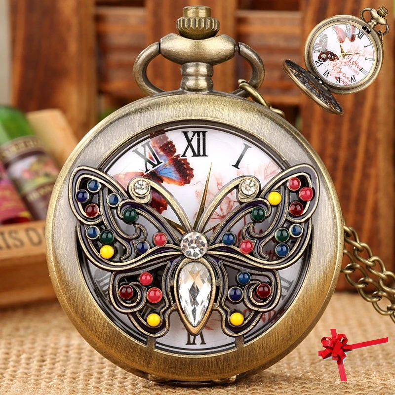 

Women's Vintage Quartz Pocket Watch Diamond Butterfly Necklace Wall Watch Fashion Accessories Children's holiday gifts