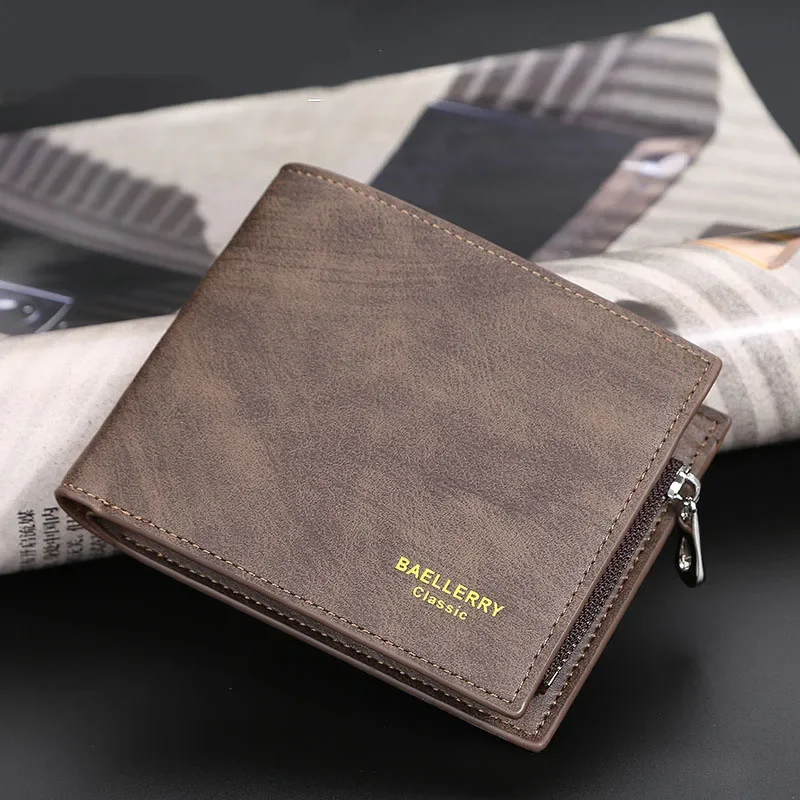 2024 New Men High Quality Short Wallet Multi-card Two-fold PU Leather Purse Fashion Solid Holders Business Wallets Zipper Coin