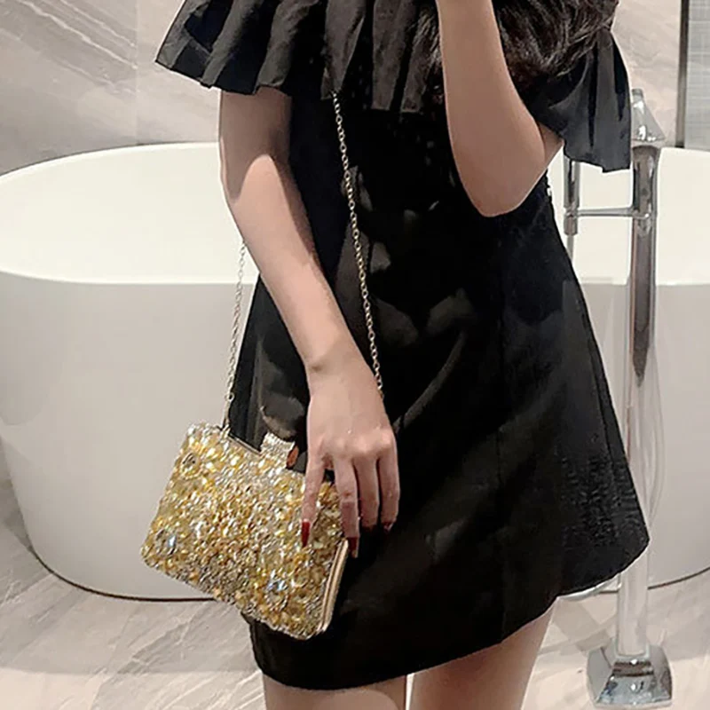 Women Dinner Bag Fashion New Shining Sunflower Inlaid Diamond Banquet Luxury Rhinestone Hand Bag Ladies Dress Evening Bag XA40ZD