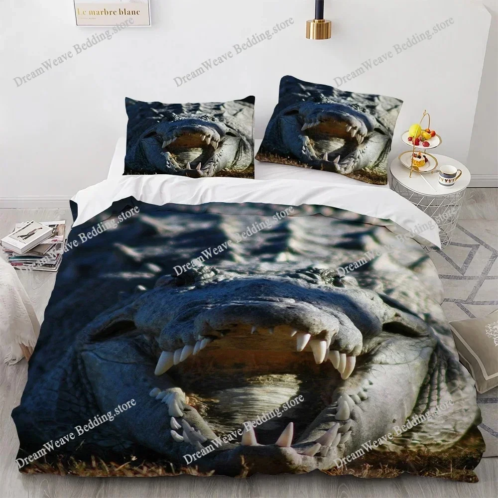 Bedding Decor Crocodile Duvet Cover Set Wild Alligator Pattern Bedding Set Wildlife Style Comforter Cover Horror Animal Theme Tw