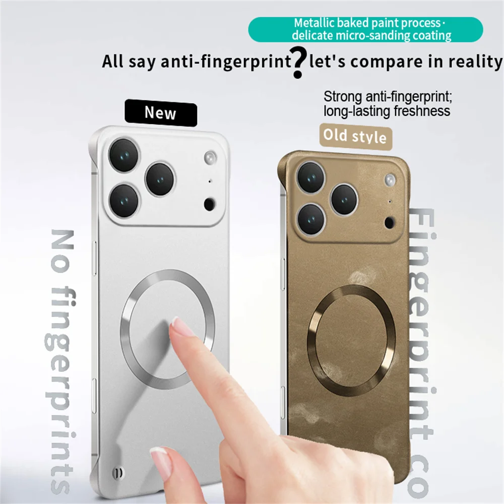 아이폰 16 17 프로 맥스 에어 14 15 13 12 무선 충전 도금 PC 커버용 마그네틱 맥세이프 울트라 슬림 프레임리스 폰 케이스