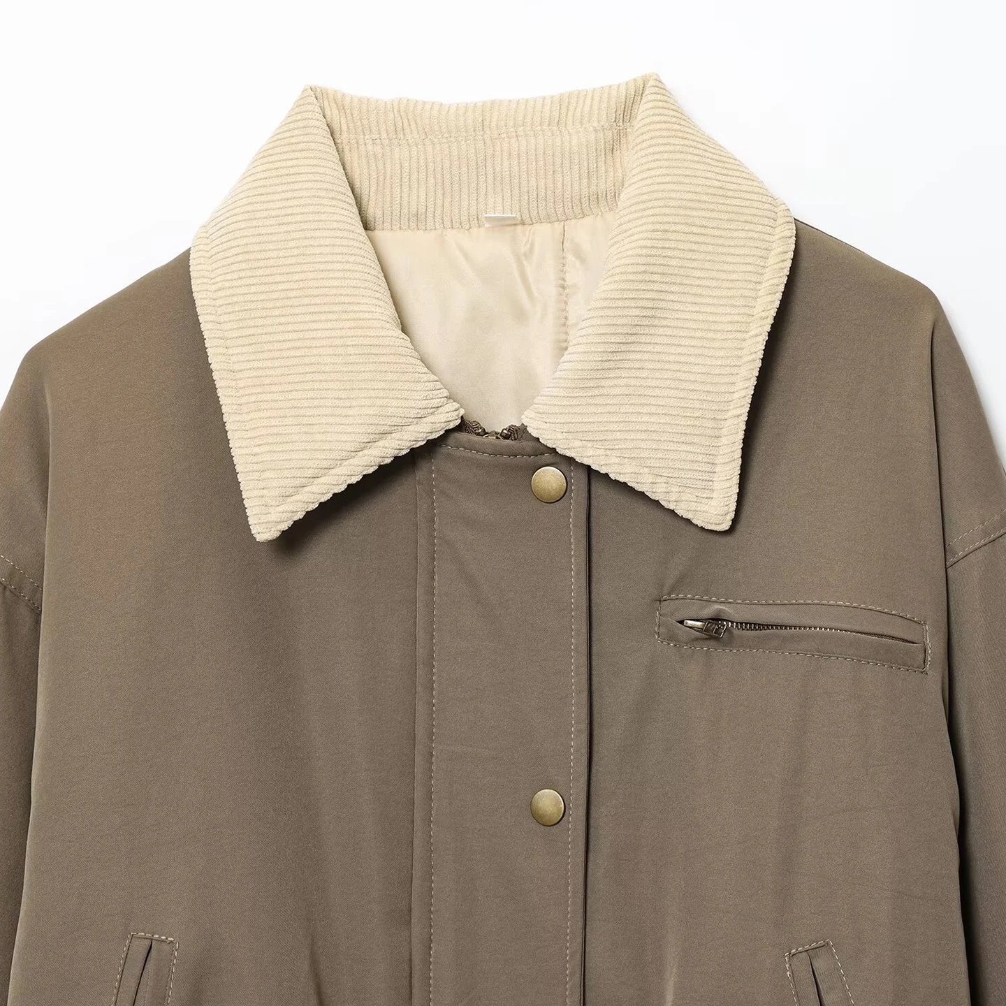 Loose Women's Long Sleeve Collared Jacket 2026 Autumn Fashion Retro Color Block Elastic Hem Casual Style Zadata Outerwear