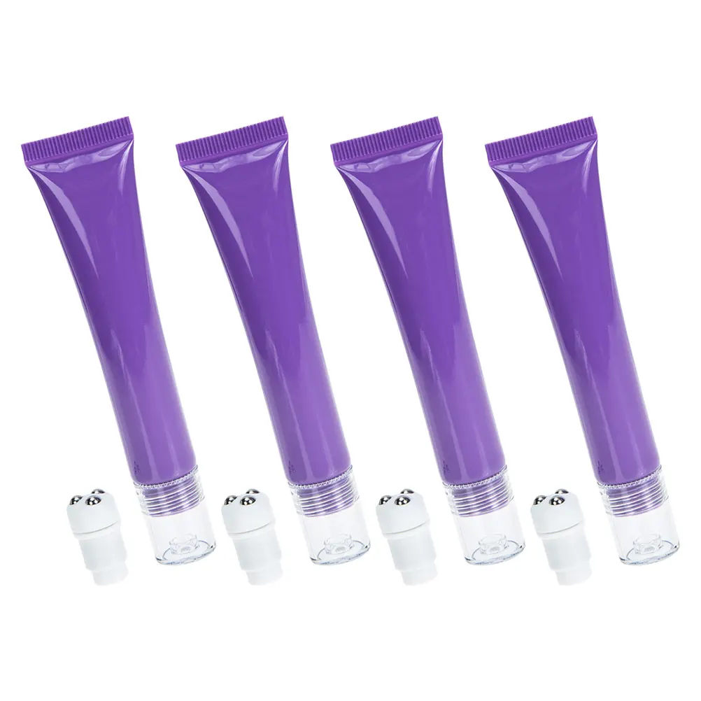 

4pcs 20G Refillable Eye Cream Squeeze Tubes Roller Ball Empty Container For Travel Portable Gel Serum Violet Skincare Tool