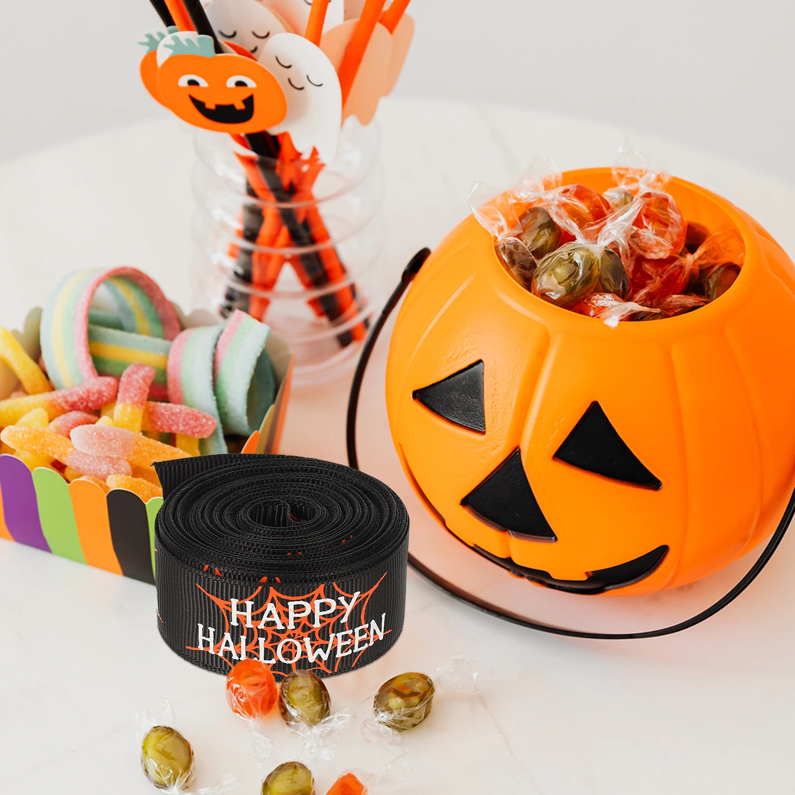 

2 Rolls Halloween Gift Wrapping Ribbon Diy Butterfly Ribbon Cake Decoration Flower Packaging Ornament Craft Gift Box Decorative