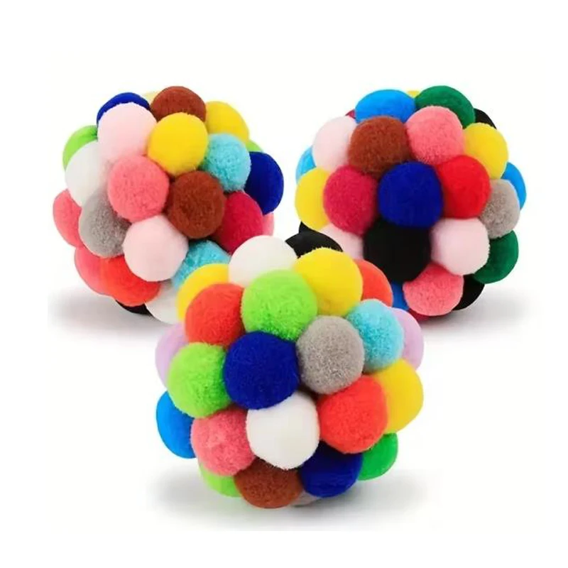 Hot cat Toys Pet Toy Cat Plush Ball Toys Pet Bouncy Bell Ball Toy Colorful Pompoms Pet Supplies Random Color