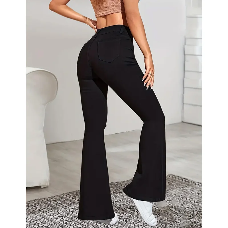 سراويل نسائية عالية الخصر أسفل الجرس ، أزياء الشارع الشهير خمر ، مصمم السراويل النسائية ، السراويل الكلاسيكية السوداء القوطي مضيئة ، جديد #5