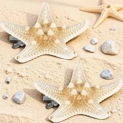 

2Pcs Natural Sea-Star Hair Clips Exquisite Mediterranean Style Decorations for Women Girls Beach Party Styling Accessories