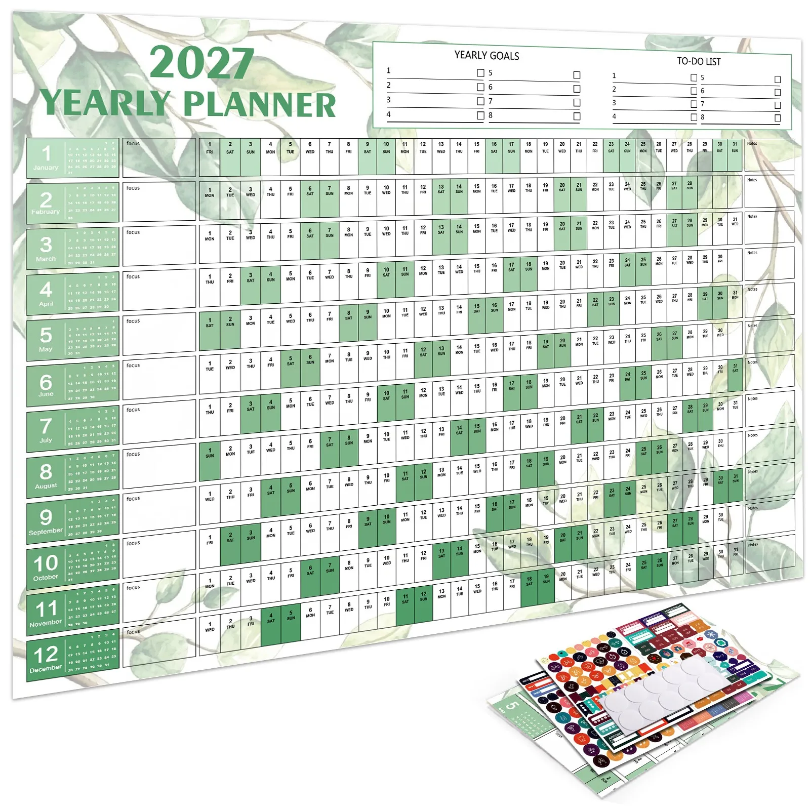 Calendar Wall 2027 New Yearly Daily Schedule Planner Sheet Paper 365 Day Plan Annual Hanging Planning Weekly Agenda Pad Month 12