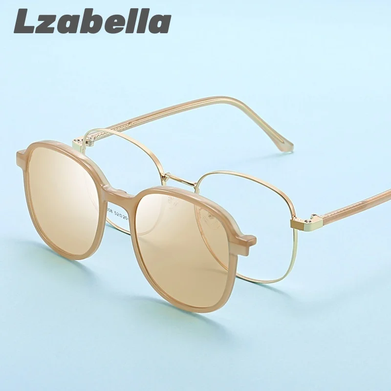 

Lzabella женские модные высококачественные круглые очки из сплава с магнитной клипсой, оптическая оправа для очков по рецепту, мужская 8308
