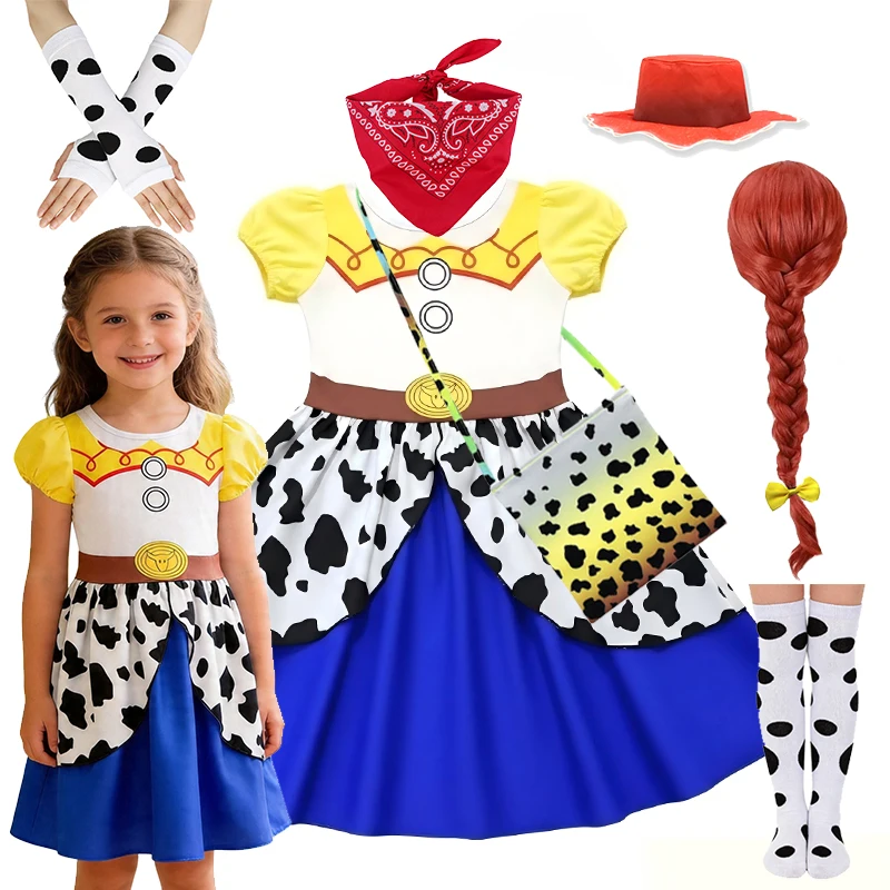 Disfraz de Jessie de Toy Story para Niñas, Vestido de Vaquera con Estampado de Dibujos Animados, Manga Corta, para Halloween, Cosplay, Fiesta de Cumpleaños, 2026