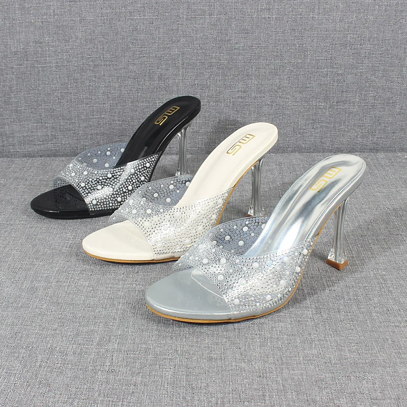 

Shoes for Women 2024 Summer New PVC Transparent Crystal High Heel Slippers Stiletto Fashion Sexy Women's Slippers Outside