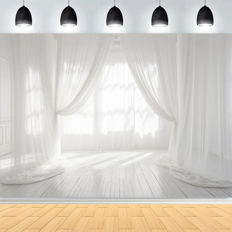Backlit White Window Photography Background Curtain Wedding Birthday Party Pregnant Interior Decor Elegant Drapes Backdrop HU-02