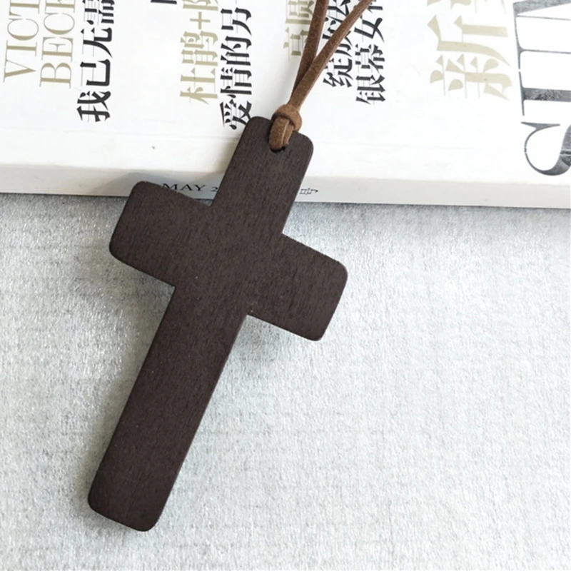 F92B madera natural para collar colgante cruzado cruces hechas a mano madera crucifijo Jesucristo collar adornos colgantes m