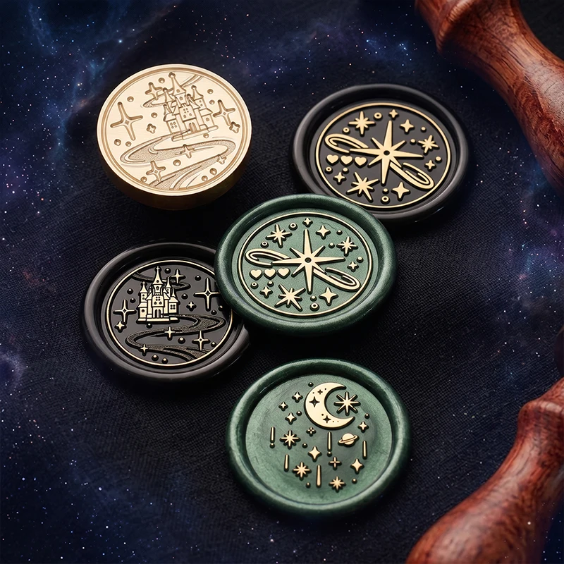 Star and Moon Series Wax Seal Stamp Set (Includes One Handle + 25mm Stamp Head) - Perfect for Love Letters, Invitations, Holiday Greeting Cards, Journaling, Scrapbooking, and DIY Crafts