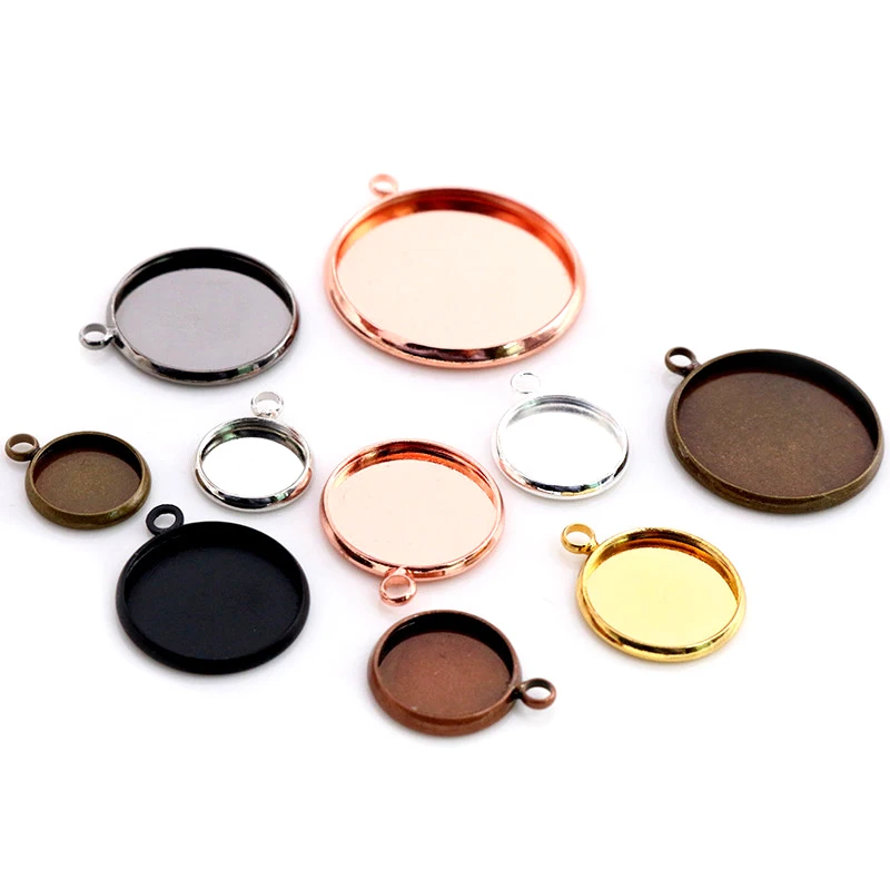 

High Quality Iron Material 10-20mm Inner Size 8 Colors Plated One Loops Style Cabochon Base Cameo Setting Charms Pendant Tray