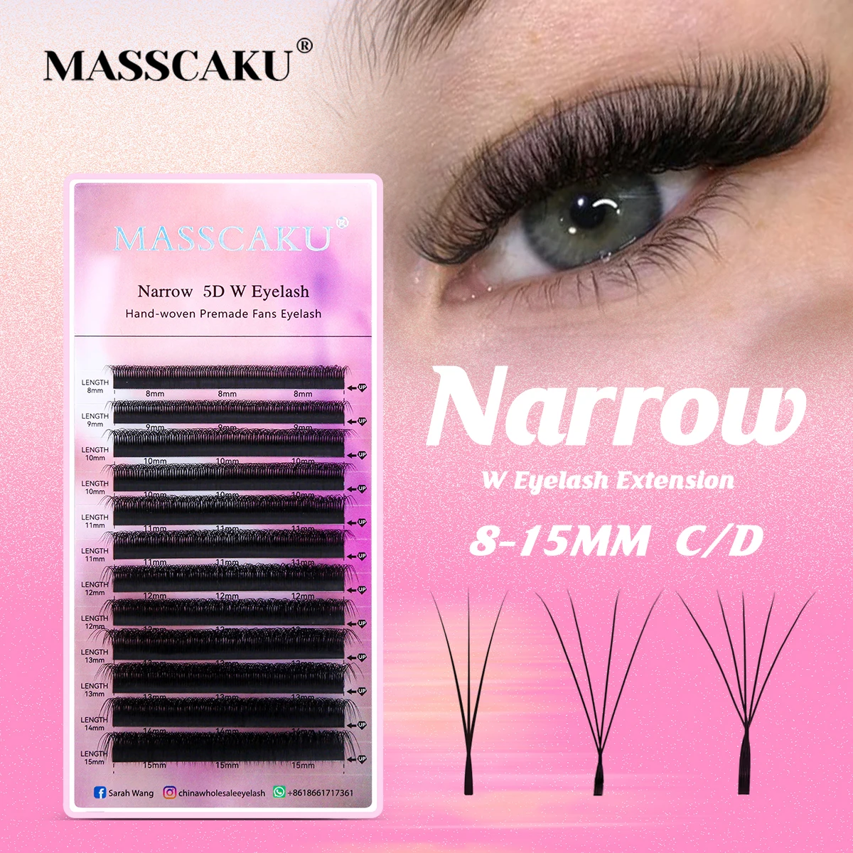 

MASSCAKU Narrow 3D 4D 5D W Shaped False Eyelash Extensions Premade Volume Fans V Shaped Lashes Bloom Mesh Air Series Bundle