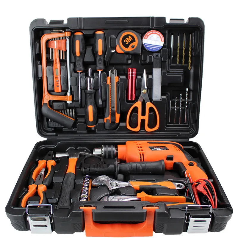 Cross-Border 21V Lithium Battery Impact Drill Set Household Multi-Functional Portable Hardware Toolbox Decoration and