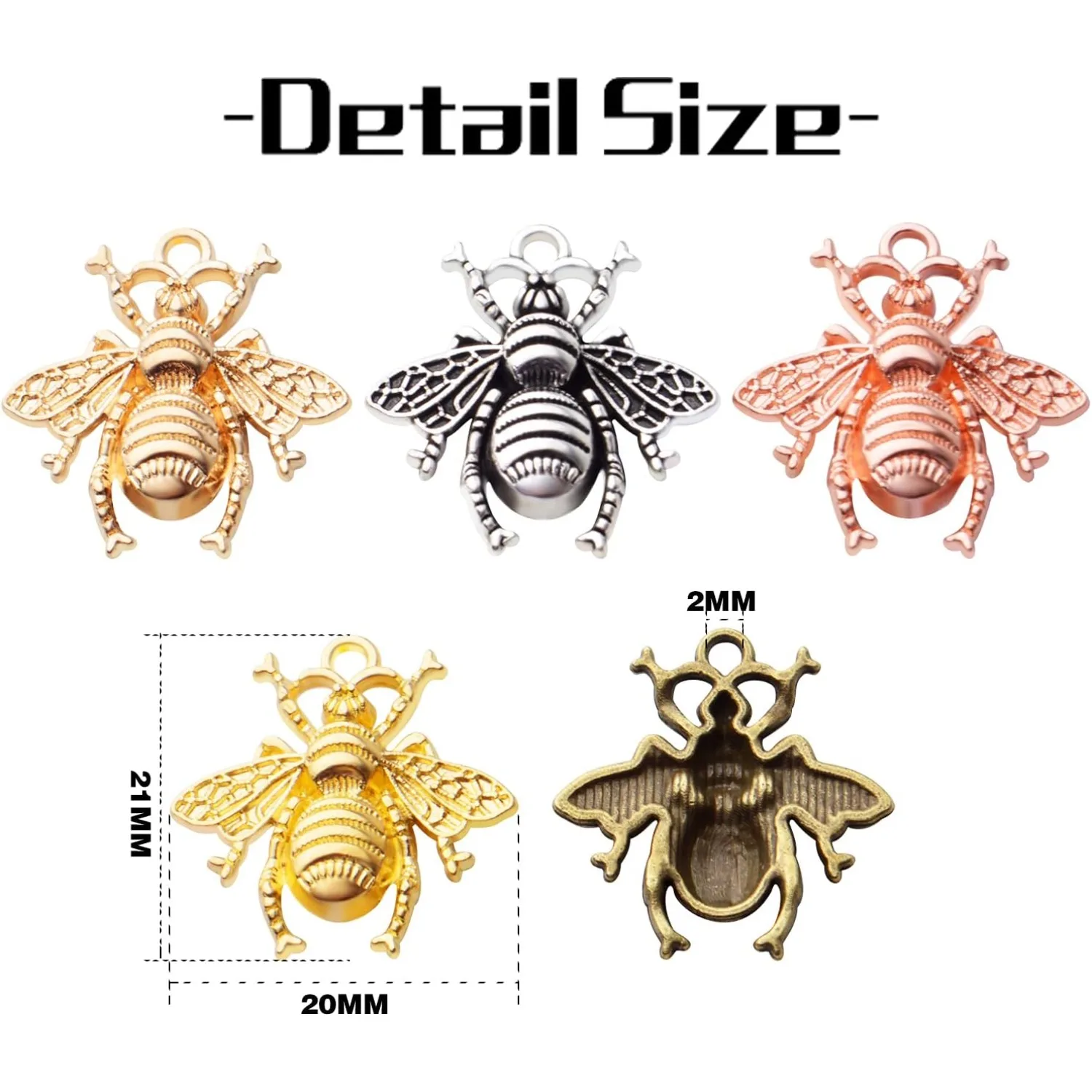 50 قطعة سبائك النحل سحر نحل العسل سحر المعلقات الحشرات قلادة DIY بها بنفسك مجوهرات الحرفية صنع الإكسسوارات ، 21 مللي متر × 20 مللي متر ، 5 ألوان