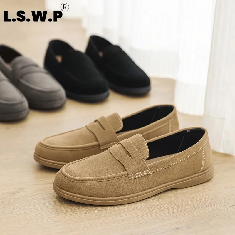 Men's Casual Sneakers, Men's Suede Slip-On Loafers, Retro Business Casual Shoes, Soft-Soled Non-Abrasive Slip-On Shoes, Multi-Colored Everyday Flat Shoes